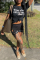 Black Casual Daily Print Patchwork Letter O Neck T-Shirts