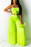 Fluorescent green adult Fashion Sexy Solid Two Piece Suits Loose Sleeveless Two-piece Pants Set