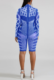 Blue Sexy Hot Drilling Mesh Gauze Perspective Romper