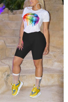 Black Sexy Print Short Sleeve Sports Two-piece Set