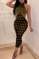 Gold Acetyl fiber Sexy Cap Sleeve Long Sleeves O neck A-Line Ankle-Length diamonds chain perspective Clu