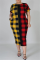 RedAndWhite Fashion Plus Size Plaid Printed Pocket Dress