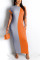 Orange Sexy High Waist Women's Two-Tone Colorblock Dress