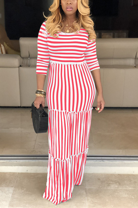Red Sexy Striped Featuring Mopping Dress