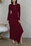 Wine Red Fashion Long Sleeve Skinny Dress