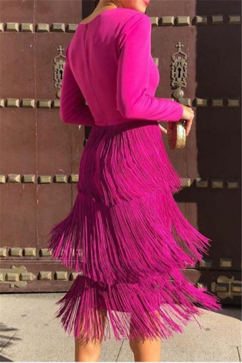 Red Suade Look Tassel Dress main image 1