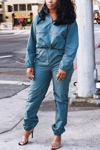 Blue Fashion Casual Loose Solid Tracksuit