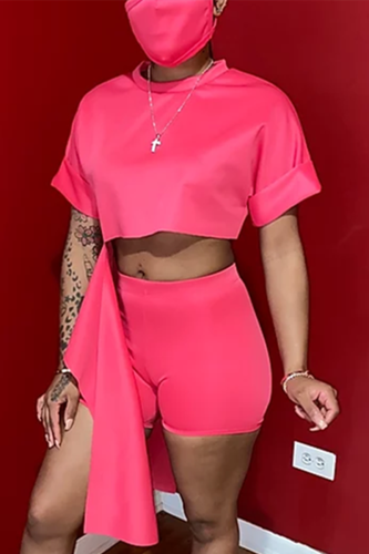 Rose Red Fashion Sexy Short Sleeve Top Shorts Set