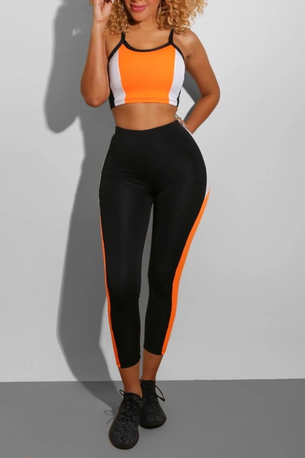 Orange Fashion Casual Stitching Trousers Sports Set