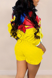 Yellow Casual Patchwork Sports Two-piece Set
