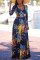 multicolor Sexy Fashion Ma'am adult Cap Sleeve 3/4 Length Sleeves V Neck Swagger Floor-Length Print P