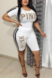 White Casual Sports Letter Printing Two-piece Set