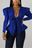 Royal blue Fashion Sexy Ruffled Short Sleeve Top
