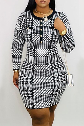 Black Fashion Sexy Printed Round Neck Dress
