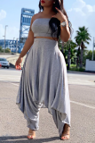 Blue Sexy Trendy Solid Loose Two Pieces