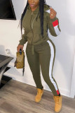 Army Green Fashion Casual Patchwork Hooded Long Sleeve Two-Piece Suit