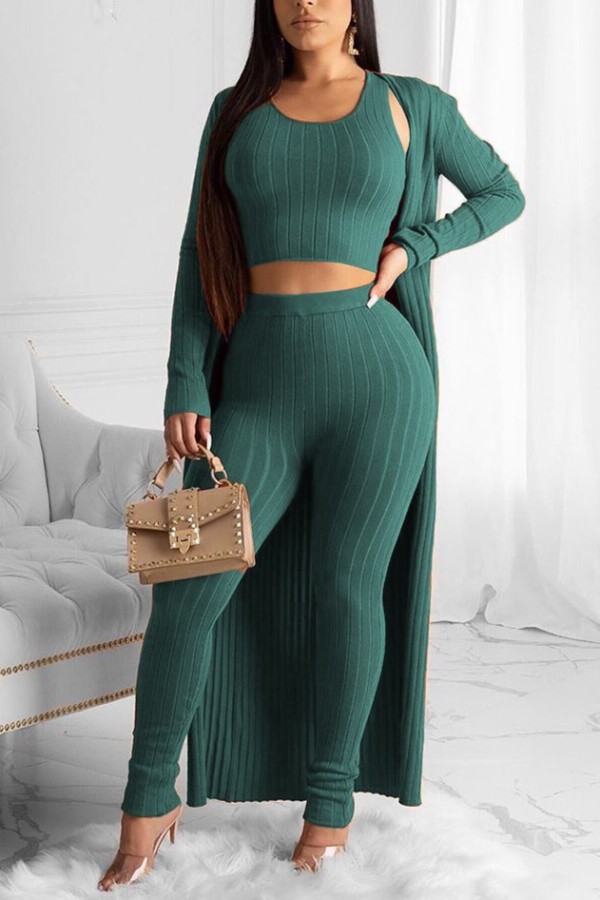 Green Fashion Casual Long Sleeve Three-piece Set