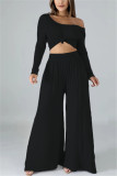 Black Fashion Leisure Commute Sexy Loose Two Pieces