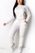 White Casual Fashion adult Bandage Two Piece Suits Solid Straight Long Sleeve Two-piece Pants S