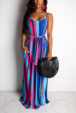 Multicolor Fashion Sexy Striped Printing Loose Dress