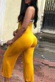 Yellow Sexy Patchwork Sleeveless Wrapped Jumpsuits