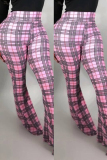 White Sexy Tight-Fitting Hip Tartan Plaid Flared Trousers