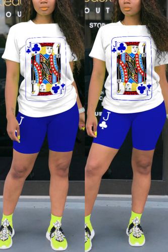 Royal blue knitting Sexy O Neck Patchwork Print Stitching Plus Size 