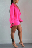 Pink Sexy Loose Deep V-Neck Solid Dress