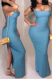 Blue Casual Backless Qmilch Ankle Length Dress