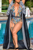 Black Chic Printed One-piece Swimwears(With CoverUp)
