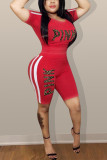 Red Casual Sports Letter Printing Two-piece Set