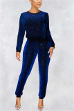 Silver adult Sexy Fashion Sequin Two Piece Suits Geometric pencil Long Sleeve Two-piece Pants Se