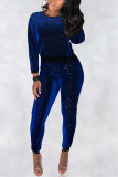 Black adult Sexy Fashion Sequin Two Piece Suits Geometric pencil Long Sleeve Two-piece Pants Se