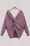 Light Purple Fashion Halter V-Neck Knotted Sweater