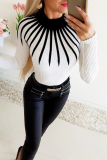 White Fashion Casual Patchwork Turtleneck Top