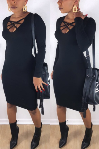 Black Fashion Sexy Long Sleeve Slim Dress