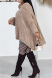 Khaki Casual Solid Hollowed Out Asymmetrical V Neck Long Sleeve Dresses