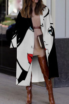 Black And White Casual Print Patchwork Turn-back Collar Outerwear