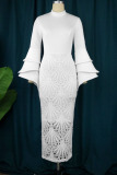 White Elegant Solid Patchwork O Neck Evening Dress Dresses