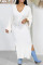 White Casual Solid Slit V Neck Long Sleeve Dresses