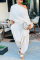 White Sexy Street Solid Pocket Asymmetrical Oblique Collar Harlan Jumpsuits