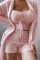 Pink Sexy Solid Patchwork Spaghetti Strap Long Sleeve Three Pieces