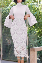 White Elegant Solid Patchwork O Neck Evening Dress Dresses