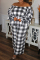 Black White Plus Size Casual Daily College Plaid Printing Smocking Off the Shoulder