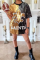 Black Gold Casual Print Patchwork O Neck Straight Dresses