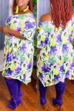 Purple Casual Daily Print Pocket Off the Shoulder Printed Dress Dresses