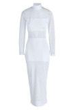 White Sexy Solid Patchwork Half A Turtleneck Pencil Skirt Dresses