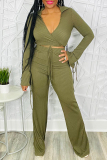 Green Sexy Casual Solid Strap Design Turndown Collar Long Sleeve Two Pieces