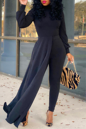 Black Sexy Daily Solid Turtleneck Long Sleeve Two Pieces