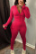 Rose Red Casual Sportswear Solid Patchwork Zipper Collar Long Sleeve Two Pieces